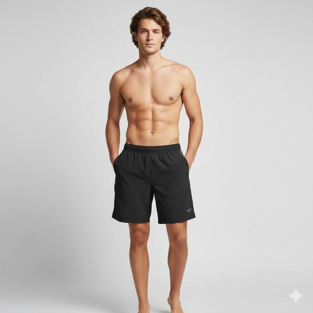 Speedo Tech Volley Mens Swim Shorts Black Medium UPF Protection‎ Water Resistant